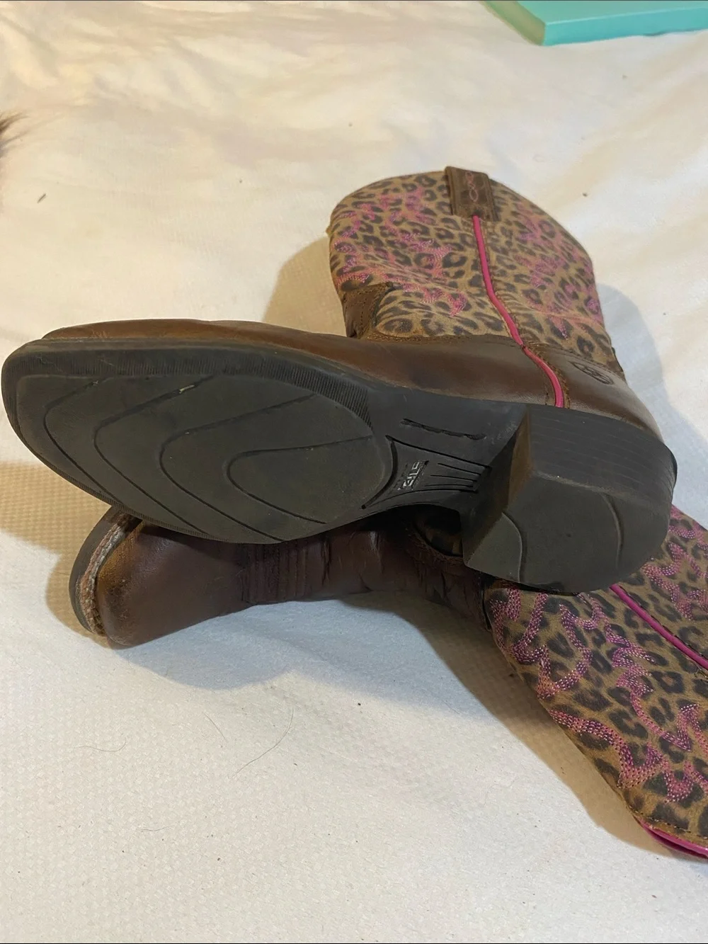 Ariat Brown Leather Western Boots with Pink Leopard Shaft